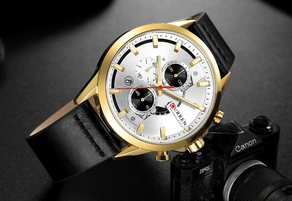 YSYH Luxury Chronograph Sports Men's Watch Casual Calendar Wristwatch with Leather Strap Male Clock