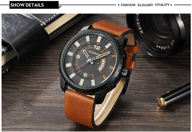 YSYH Men Sports Watches Dial Calendar Quartz Male Clock Leather Strap Watches Montre