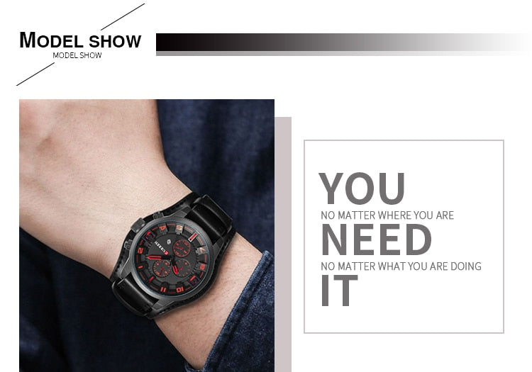 YSYH Watch Men Military Quartz Watch Luxury Leather Sports Wristwatch