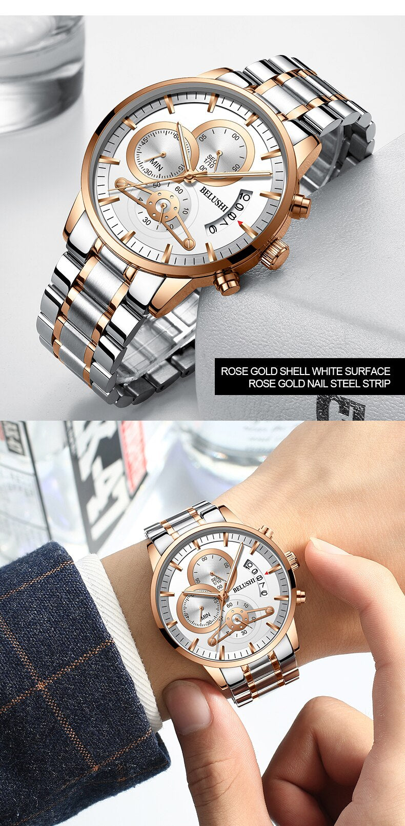 YSYH quartz watch men's gold business watch countdown calendar reloj hombre