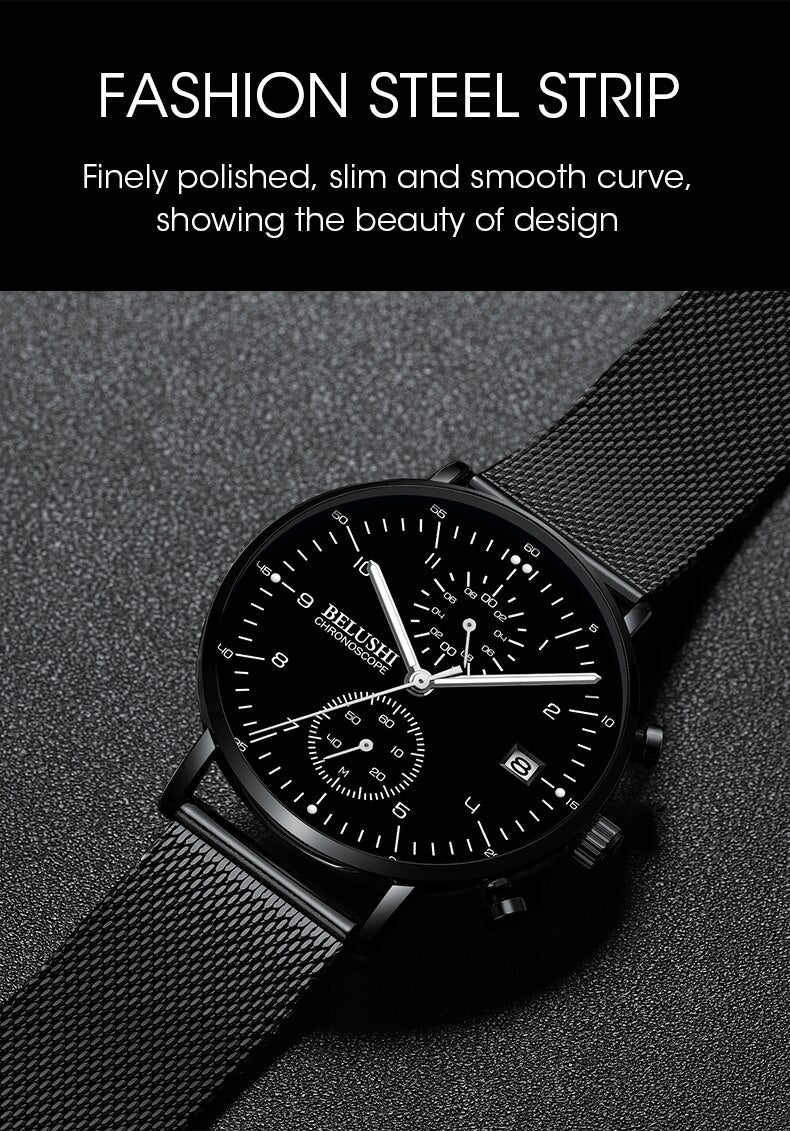 YSYH Man Watches Waterproof Sport Wrist Watch Clock Male Leather Strap Chronograph Men Gift Minimalist Watch