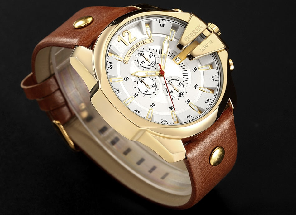 YSYH Luxury Leather Strap Sport Men Quartz Watch Military Male Clock