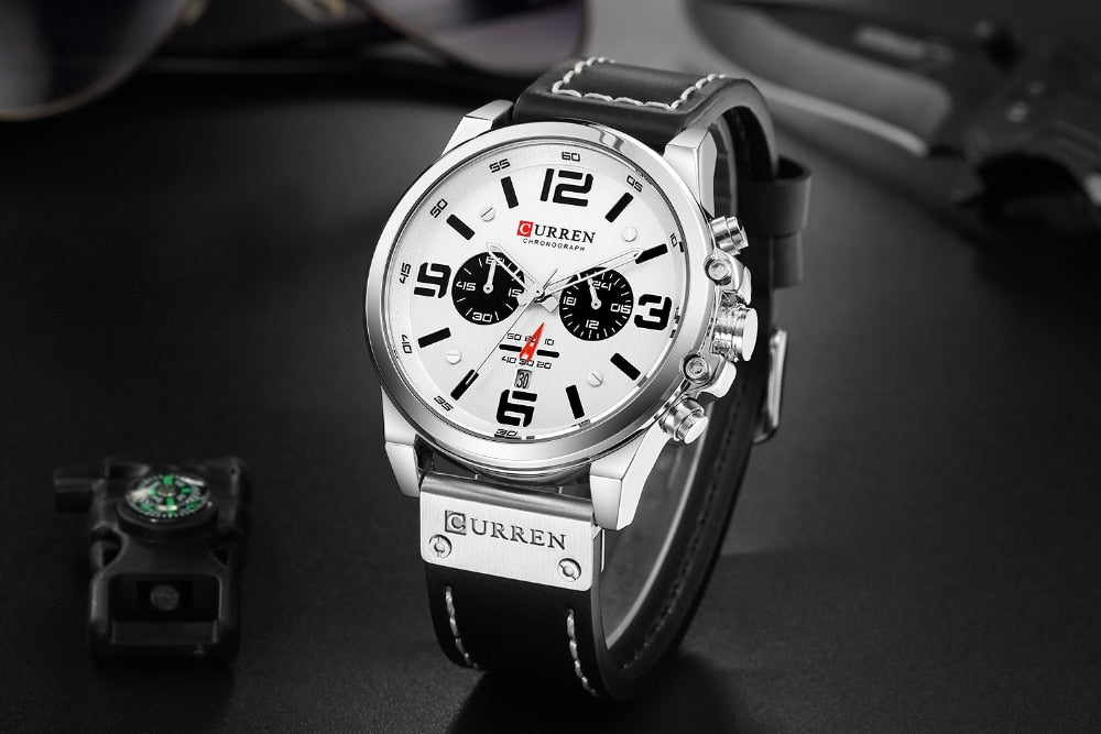 YSYH Classic Black White Chronograph Watch Men's Watches Casual Quartz Wristwatch Male Clock