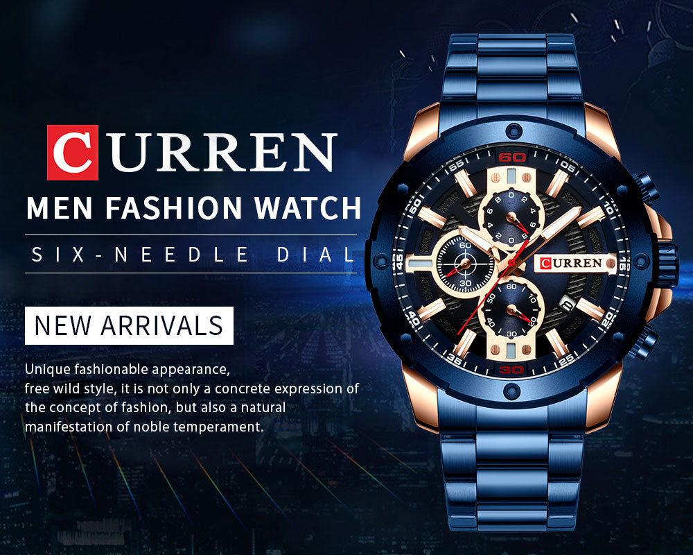 YSYH Watches Men Stainless Steel Band Quartz Wristwatch Military Chronograph Clock Male Sporty Watch Waterproof 8336