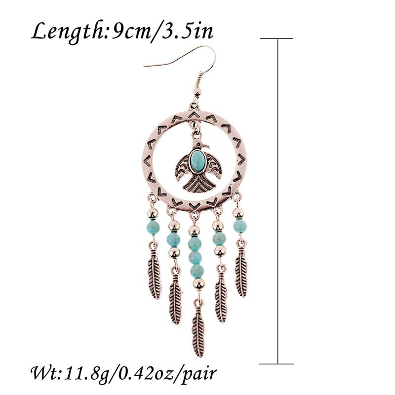 Vintage Silver Turquoise Tassel Beaded Earrings-Earrings-Rossny