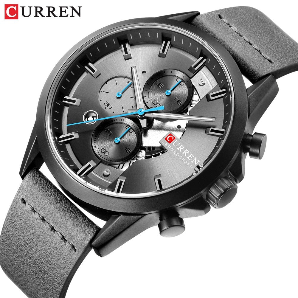 YSYH Luxury Chronograph Sports Men's Watch Casual Calendar Wristwatch with Leather Strap Male Clock