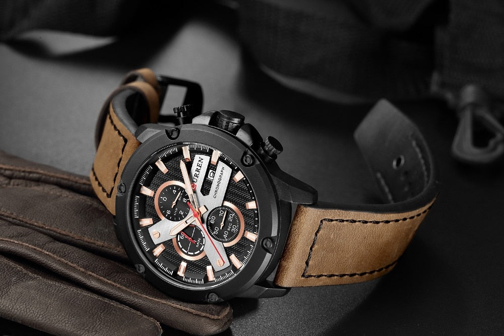 YSYH Luxury Men Multifunction Watch Leather Quartz Wistwatches With Gifts For Men