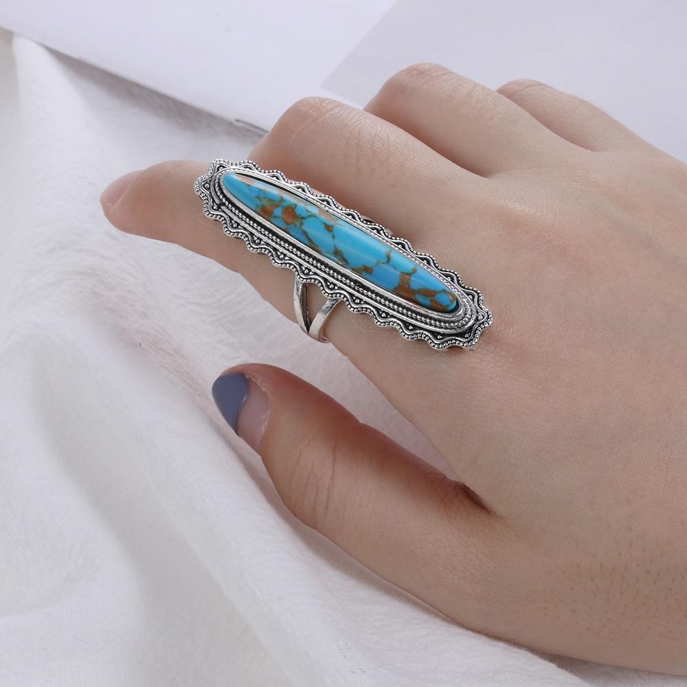Big Blue Oval Shape Copper Mens Retro Ethnic Ring Jewelry-Rings-Rossny