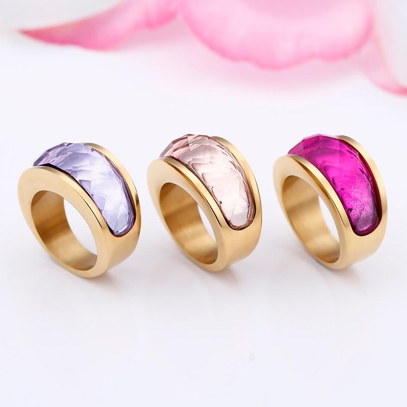 Rossny Wedding Crystal Party All Rings Gold/Silver Stainless Steel Colorful Stone Charm-Rossny