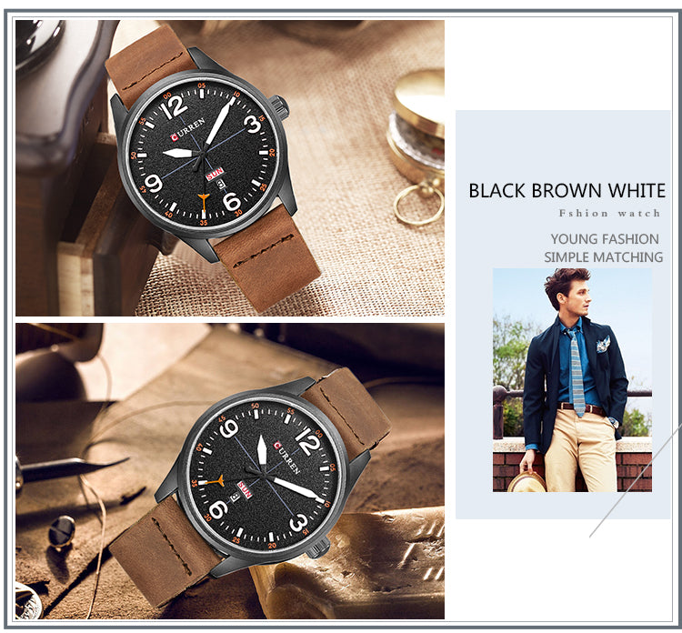 YSYH Brand Luxury Casual Military Quartz Watch Men Wristwatch Leather Strap Calendar erkek kol saati