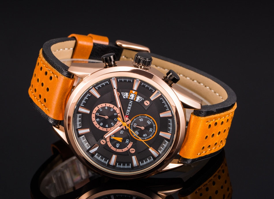 YSYH Brand Luxury Casual Military Quartz Sports Wristwatch Genuine Leather Strap Male Clock Chronograph Date Men Watches