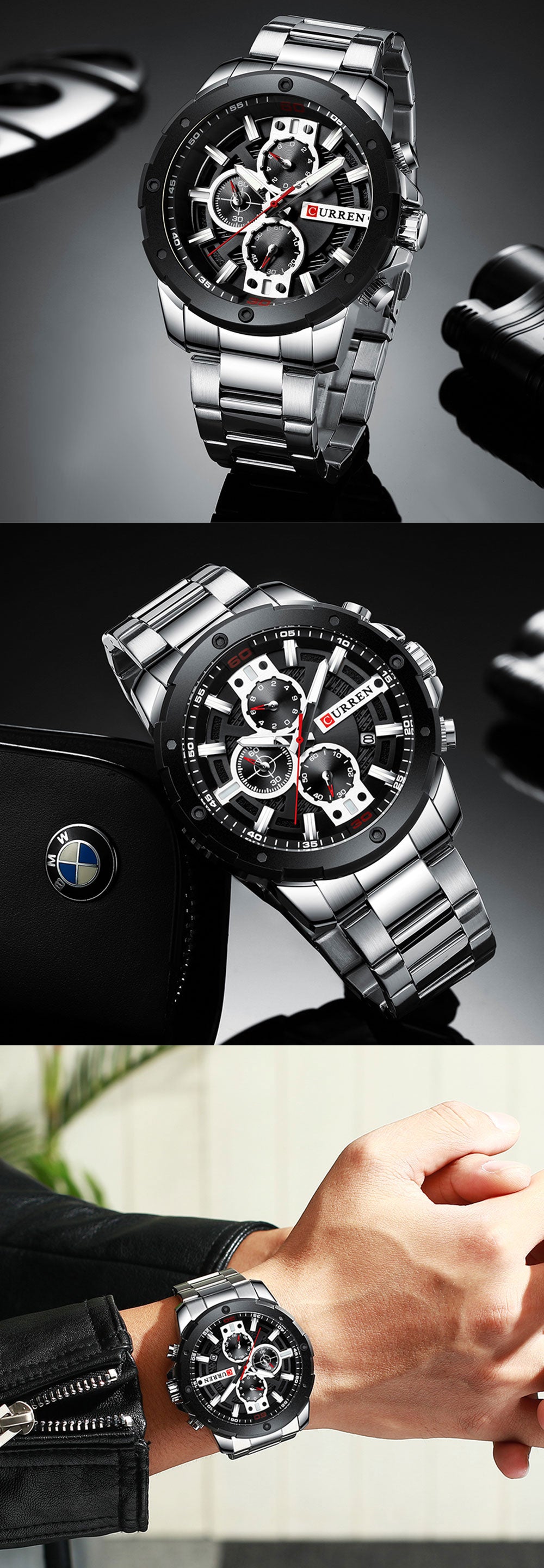 YSYH Luxury Quartz Wristwatch Men Sport Watches 8336 Stainless Steel Band Chronograph Clock Male Waterproof