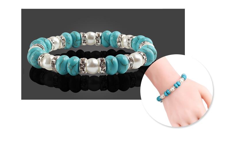 Vintage Boho Blue Turquoises Beads Strand Bracelet-Bracelet-Rossny