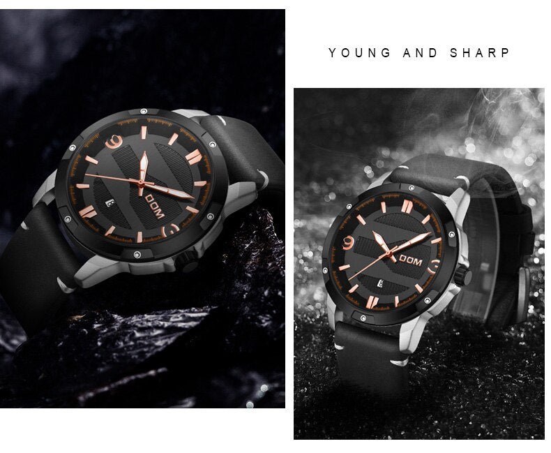 YSYH Men's Watch Waterproof Sports Casual Quartz Watch Men Leather Strap Luminous Pointer Multifunction Clock