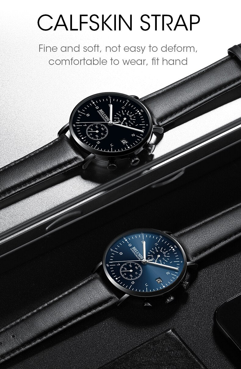 YSYH Man Watches Waterproof Sport Wrist Watch Clock Male Leather Strap Chronograph Men Gift Minimalist Watch