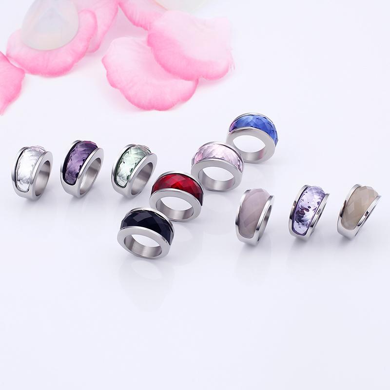 Rossny Wedding Crystal Party All Rings Gold/Silver Stainless Steel Colorful Stone Charm-Rossny