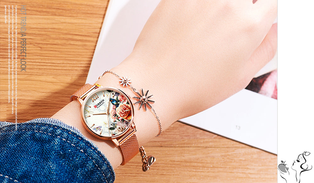 YSYH Beautiful Flower Design Watches Women Fashion Casual Leather Wristwatch Ladies Watch Female Clock Women's Quartz Watch