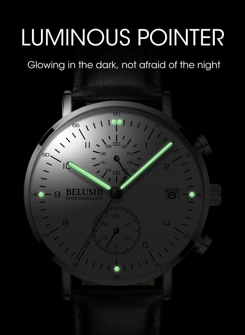 YSYH Man Watches Waterproof Sport Wrist Watch Clock Male Leather Strap Chronograph Men Gift Minimalist Watch