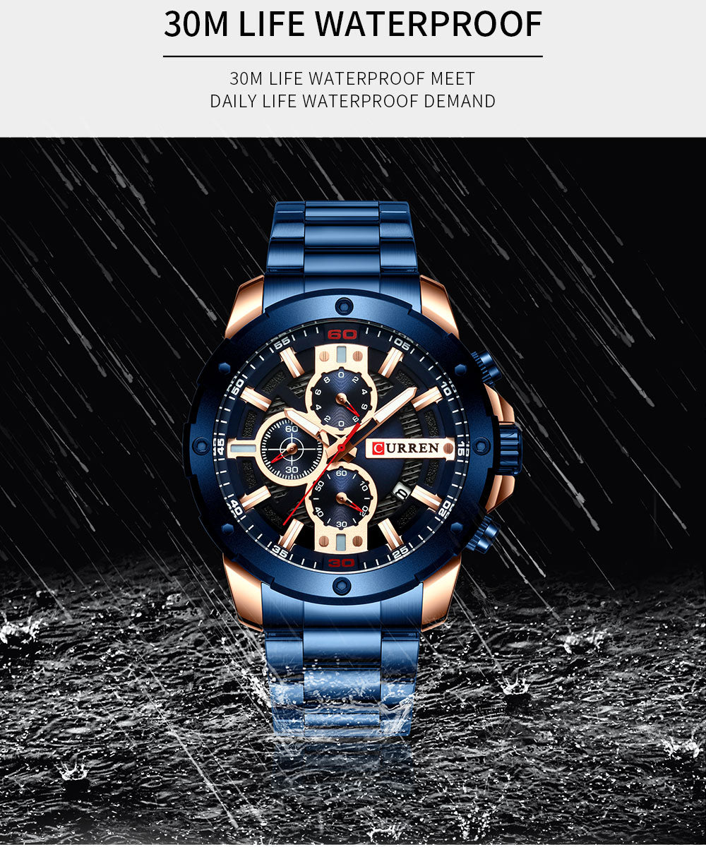 YSYH Watches Men Stainless Steel Band Quartz Wristwatch Military Chronograph Clock Male Sporty Watch Waterproof 8336