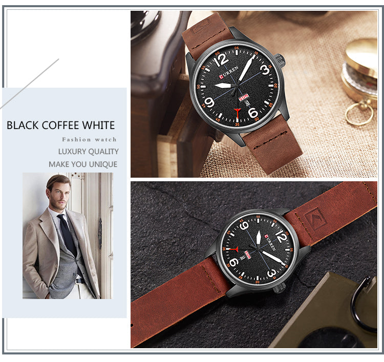 YSYH Brand Luxury Casual Military Quartz Watch Men Wristwatch Leather Strap Calendar erkek kol saati