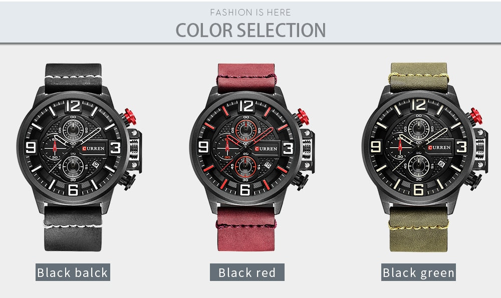 YSYH Sports Watches Chronograph Military Quartz Date Men's Wristwatch Leather Strap Male Clock