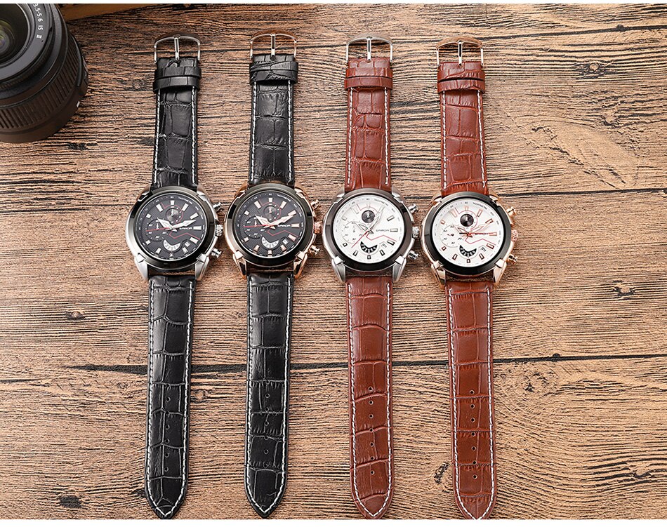 SANDA Men's Sport Watches Chronograph Leather Strap Quartz Army Military Wristwatches Top Brand Luxury Watch Men Clock New