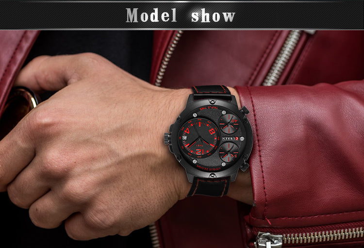 YSYH Casual Wristwatch Military Quartz Men's Watch Multiple Time Zone Leather Strap Male Clock