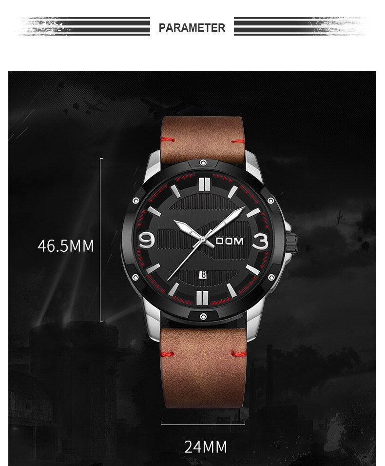 YSYH Men's Watch Waterproof Sports Casual Quartz Watch Men Leather Strap Luminous Pointer Multifunction Clock
