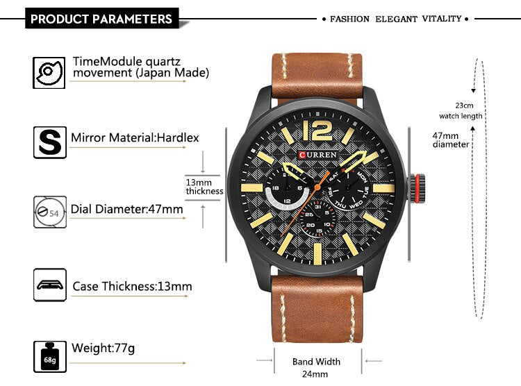 Luxury Brand YSYH Analog Sports Watch Leather Strap Quartz Men Wristwatch