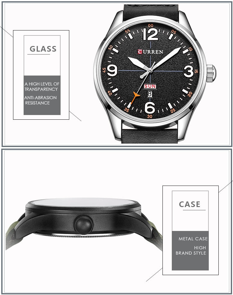 YSYH Brand Luxury Casual Military Quartz Watch Men Wristwatch Leather Strap Calendar erkek kol saati