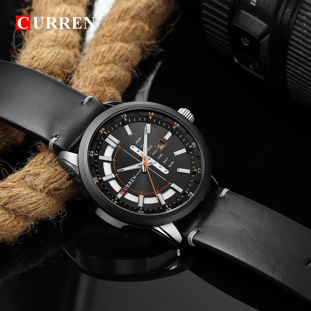 YSYH Leather Strap Watches Men Display Calendar Quartz Wrist Watch