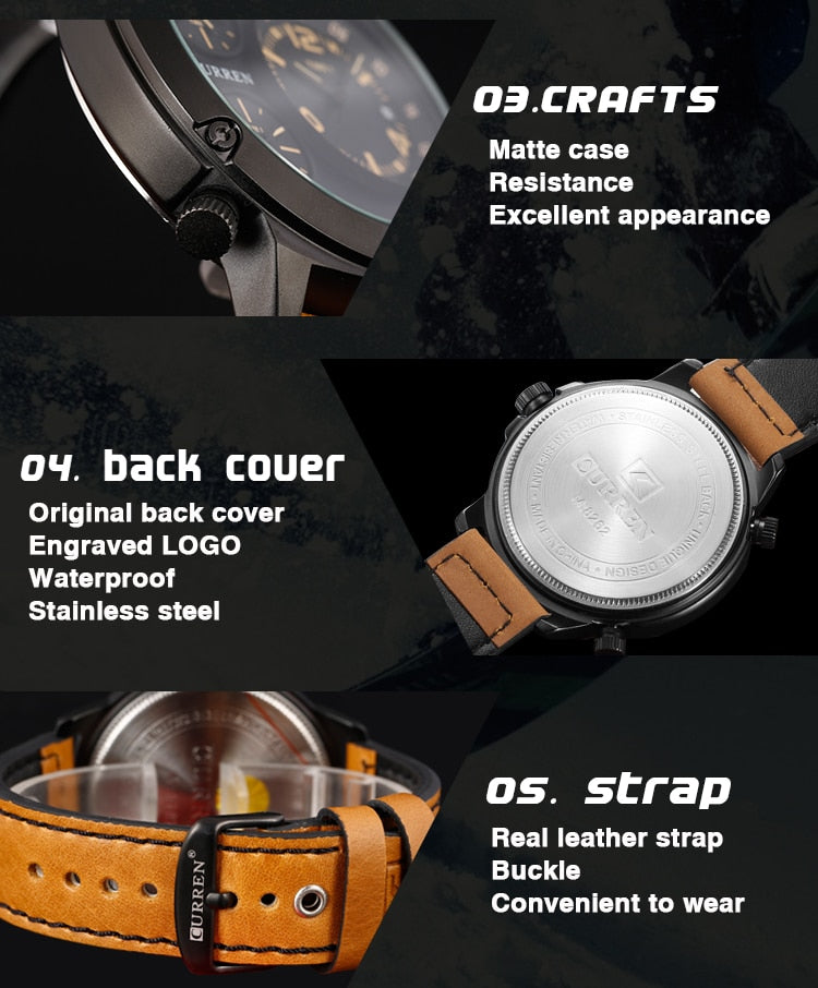 YSYH Casual Wristwatch Military Quartz Men's Watch Multiple Time Zone Leather Strap Male Clock