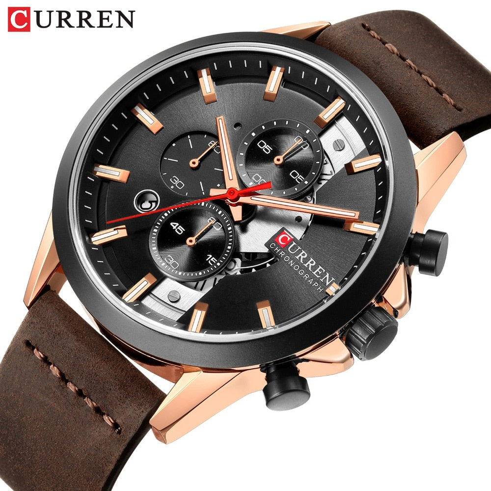 YSYH Luxury Chronograph Sports Men's Watch Casual Calendar Wristwatch with Leather Strap Male Clock