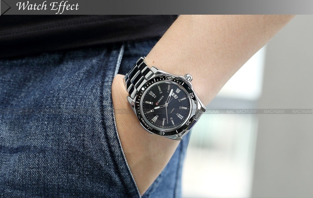 YSYH Men's Watches Luxury Fashion Business Quartz Wristwatch Full Steel Band Date Waterproof