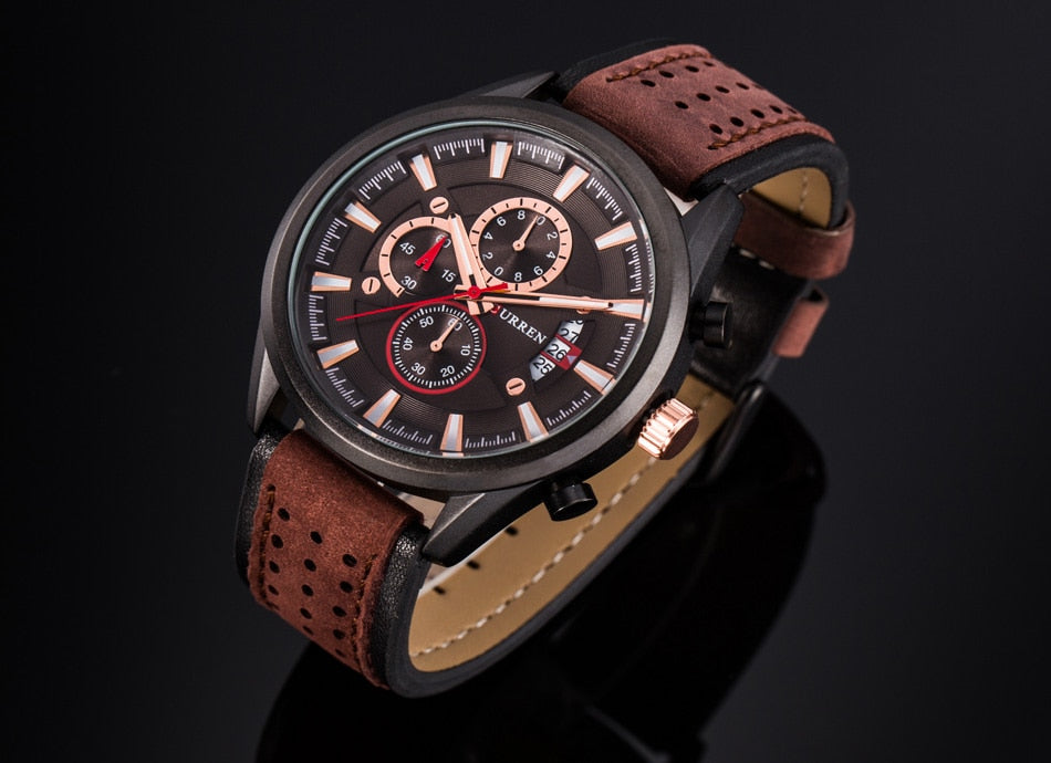 YSYH Brand Luxury Casual Military Quartz Sports Wristwatch Genuine Leather Strap Male Clock Chronograph Date Men Watches