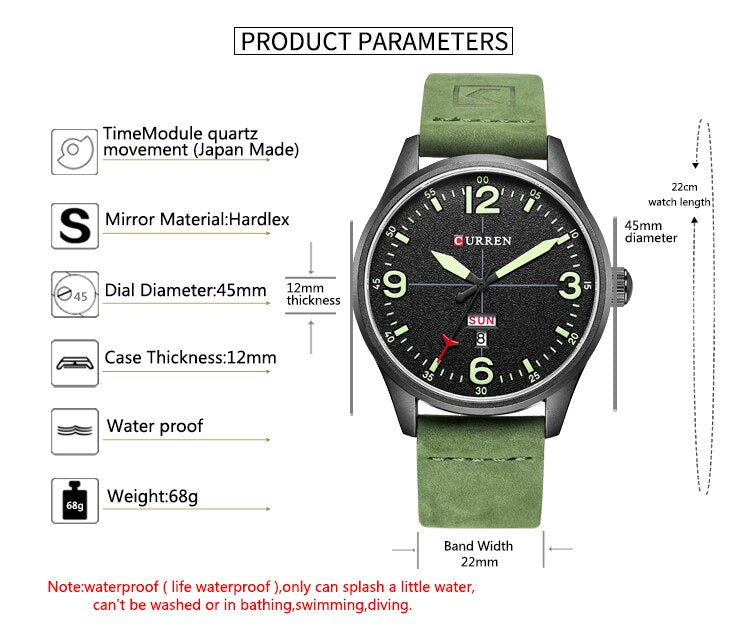 YSYH Brand Luxury Casual Military Quartz Watch Men Wristwatch Leather Strap Calendar erkek kol saati