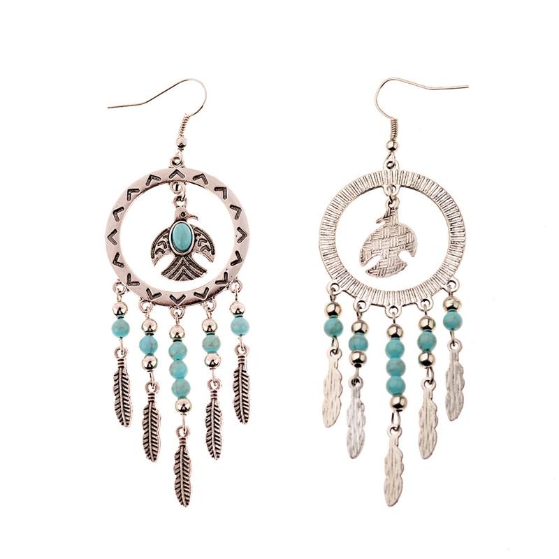 Vintage Silver Turquoise Tassel Beaded Earrings-Earrings-Rossny