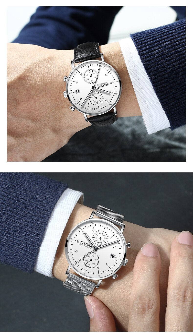 YSYH Man Watches Waterproof Sport Wrist Watch Clock Male Leather Strap Chronograph Men Gift Minimalist Watch