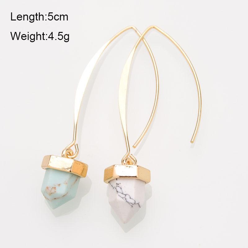U shape drop natural Turquoise gold dangle earrings-Eearrings-Rossny