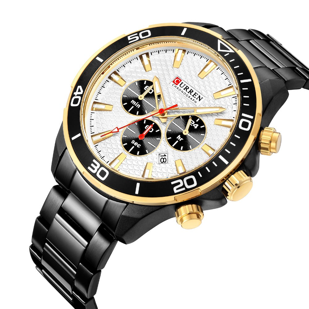 Mens Watches Luxury Quartz Stainless Steel Wristwatch YSYH Chronograph and Date