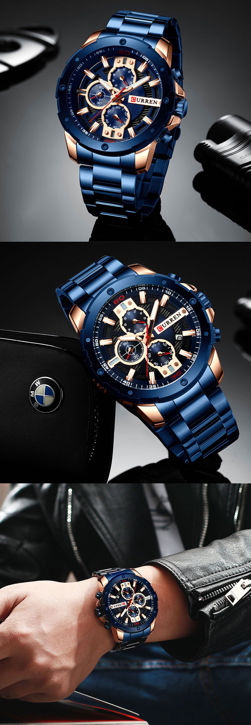 YSYH Watches Men Stainless Steel Band Quartz Wristwatch Military Chronograph Clock Male Sporty Watch Waterproof 8336