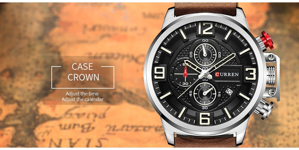 YSYH Sports Watches Chronograph Military Quartz Date Men's Wristwatch Leather Strap Male Clock