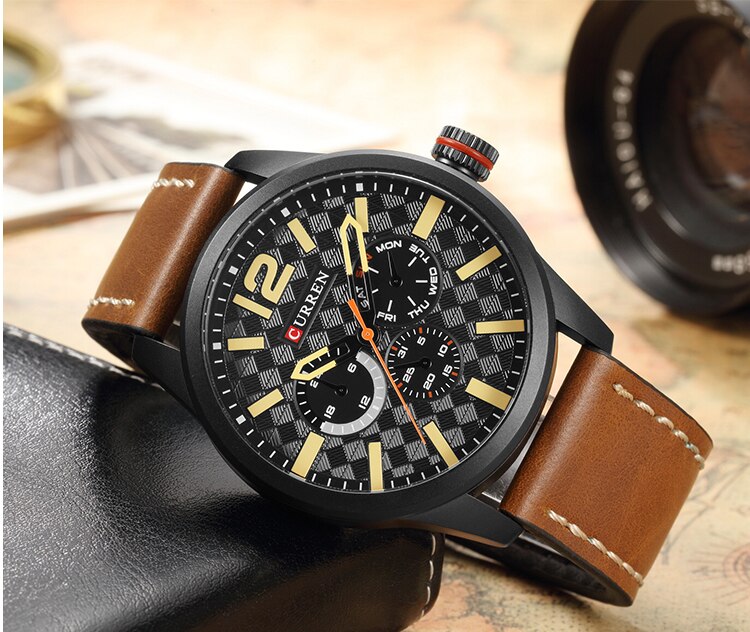 Luxury Brand YSYH Analog Sports Watch Leather Strap Quartz Men Wristwatch