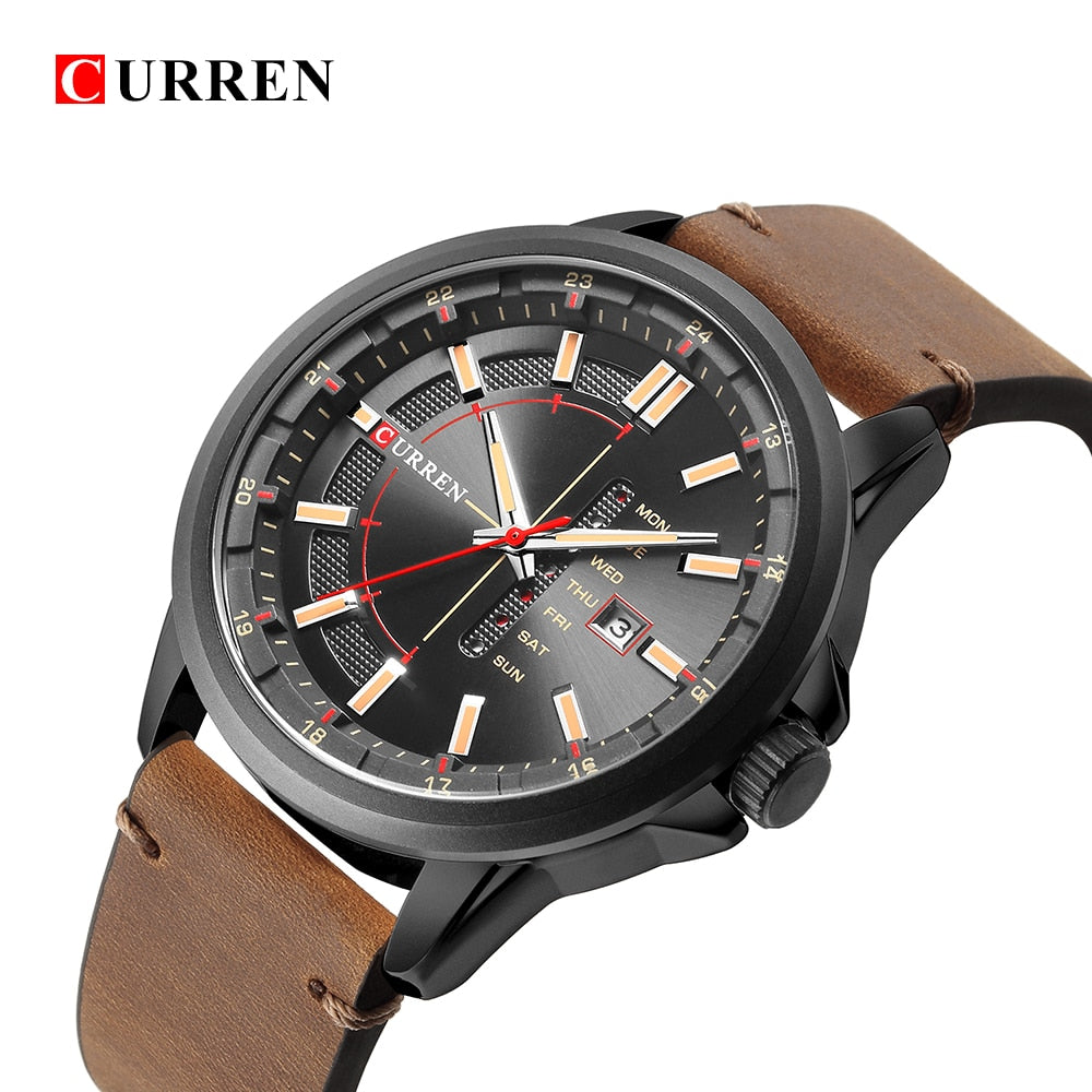 YSYH Dial Quartz Wristwatch Leather Strap Watch Display Date and Week Clock Green
