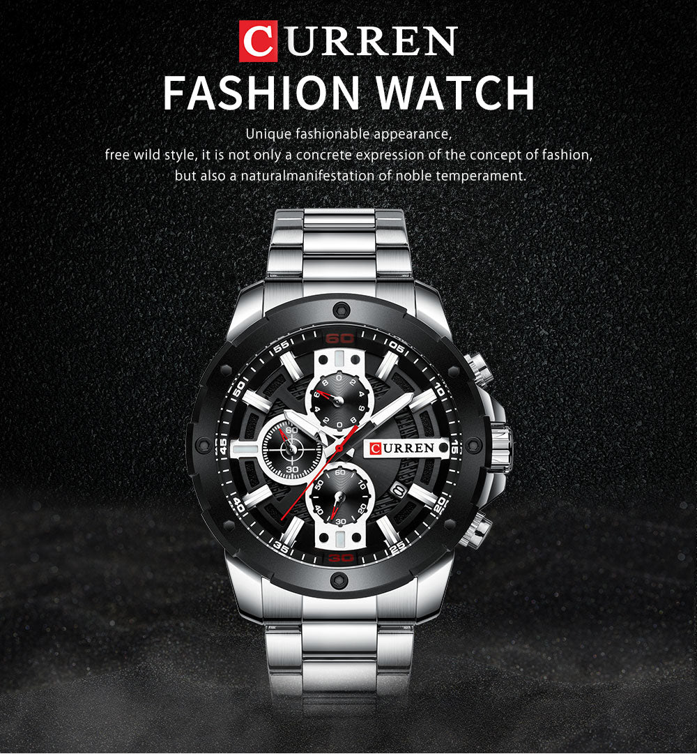 YSYH Luxury Quartz Wristwatch Men Sport Watches 8336 Stainless Steel Band Chronograph Clock Male Waterproof