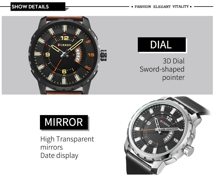 YSYH Men Sports Watches Dial Calendar Quartz Male Clock Leather Strap Watches Montre