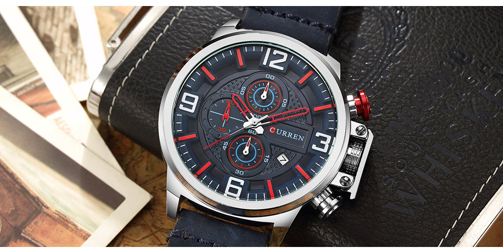 YSYH Sports Watches Chronograph Military Quartz Date Men's Wristwatch Leather Strap Male Clock
