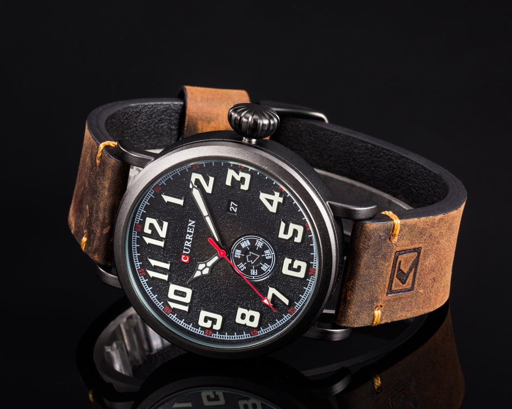 YSYH Leather Strap Men Watch Digital Dial Male Clock Display Date Week Quartz watch