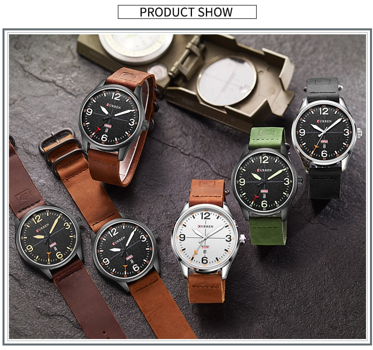 YSYH Brand Luxury Casual Military Quartz Watch Men Wristwatch Leather Strap Calendar erkek kol saati