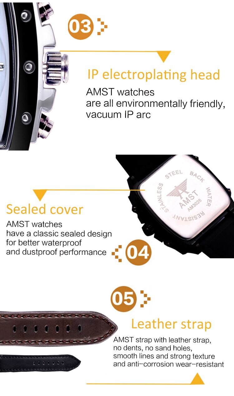 YSYH Mens Square Watch Double Display Quartzel Ectronic Clock 50M Waterproof Watch Men Luxury Brand Leather Wristwatch